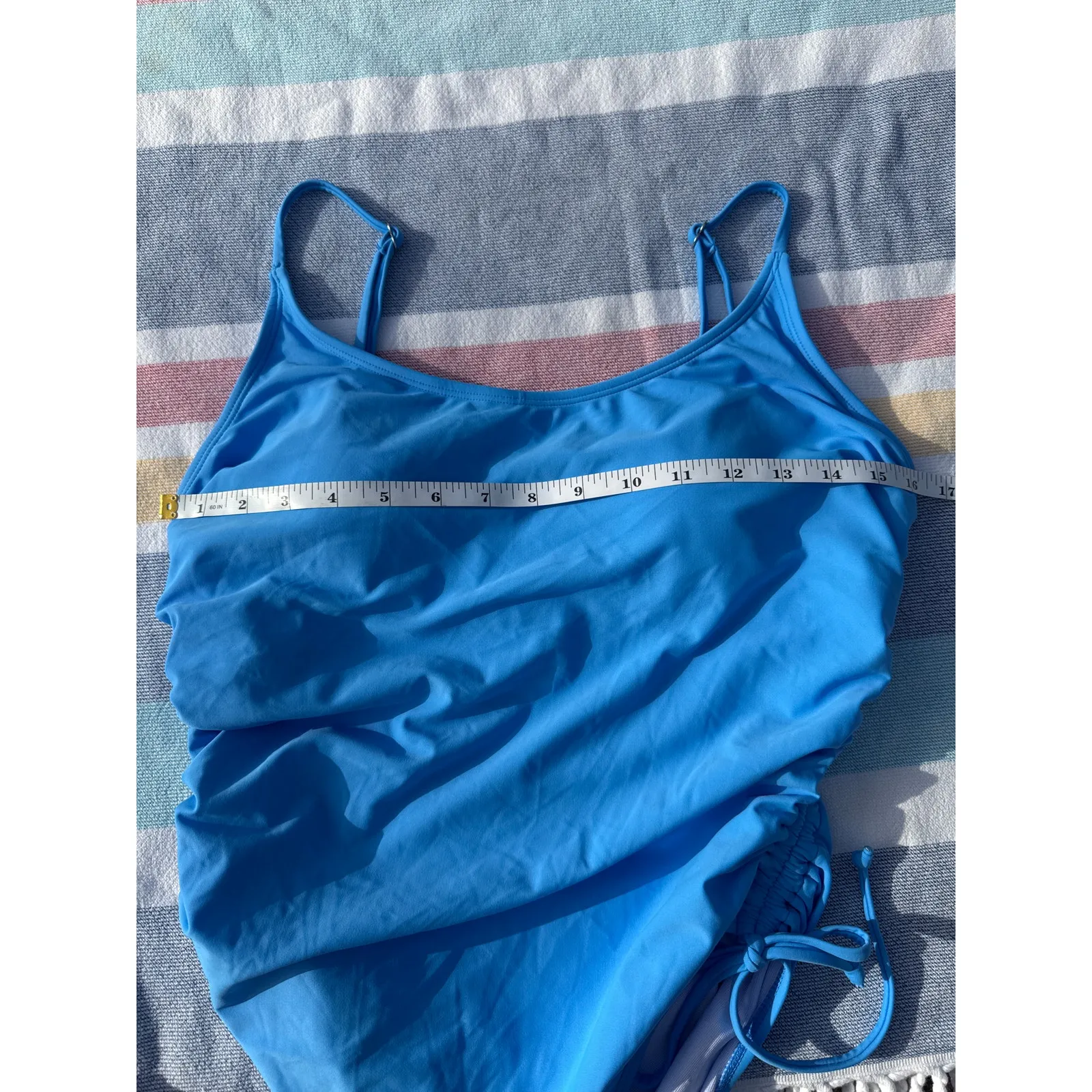 Aqua One Piece Swimsuit Size L NWOT Adjustable Straps Ruched Sides Lined Blue Size L - Image 3