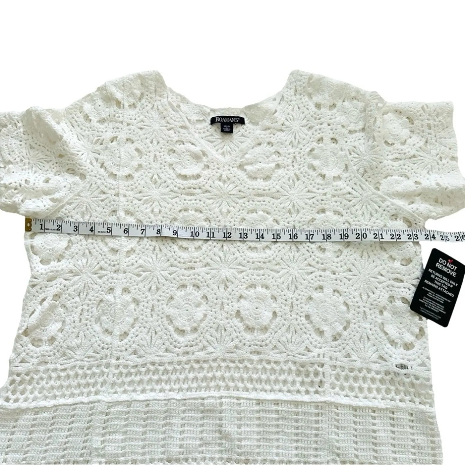 Roamans Top Sweater White French Crochet Short Sleeve Cotton Top Plus 18/20 NEW Size 1X - Image 9
