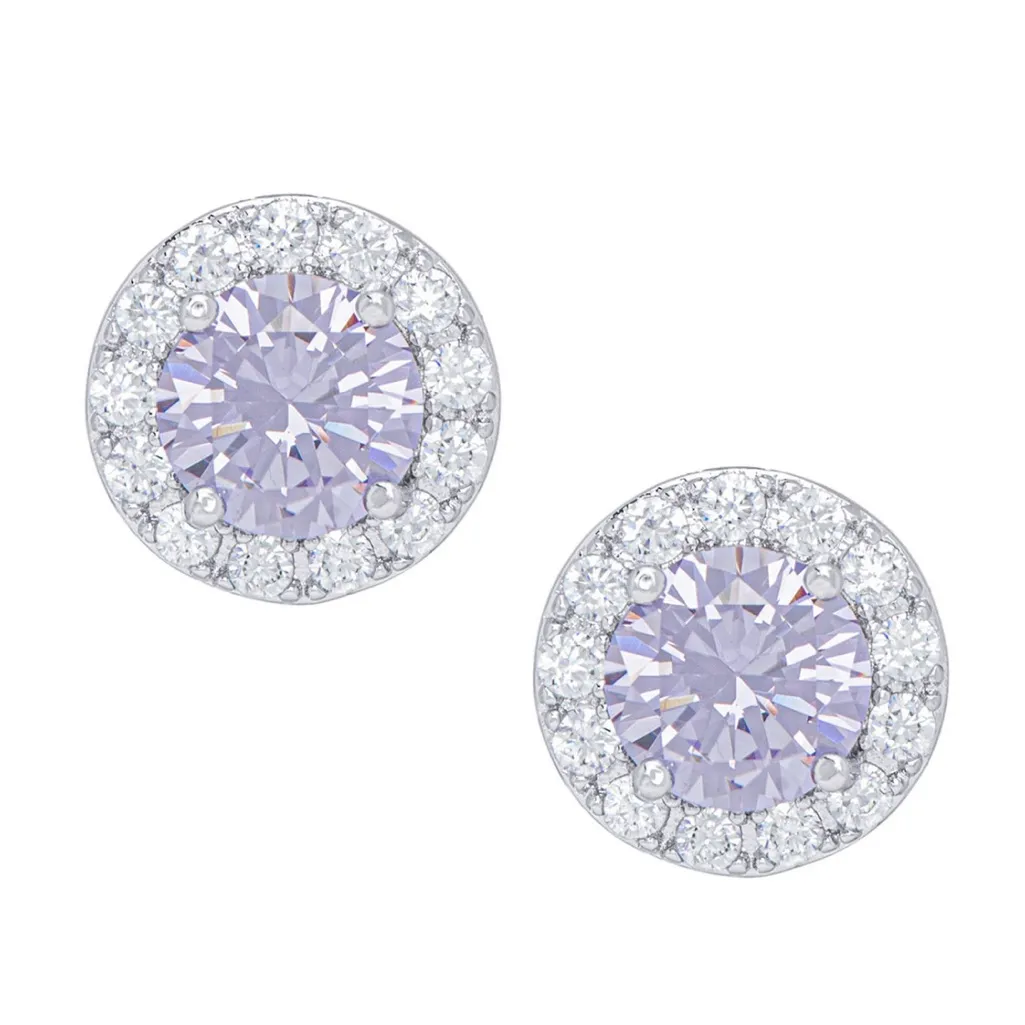 NWT Cubic Zirconia Round Halo Pendant and Earrings Set in Fine Silver Plate. - Image 2