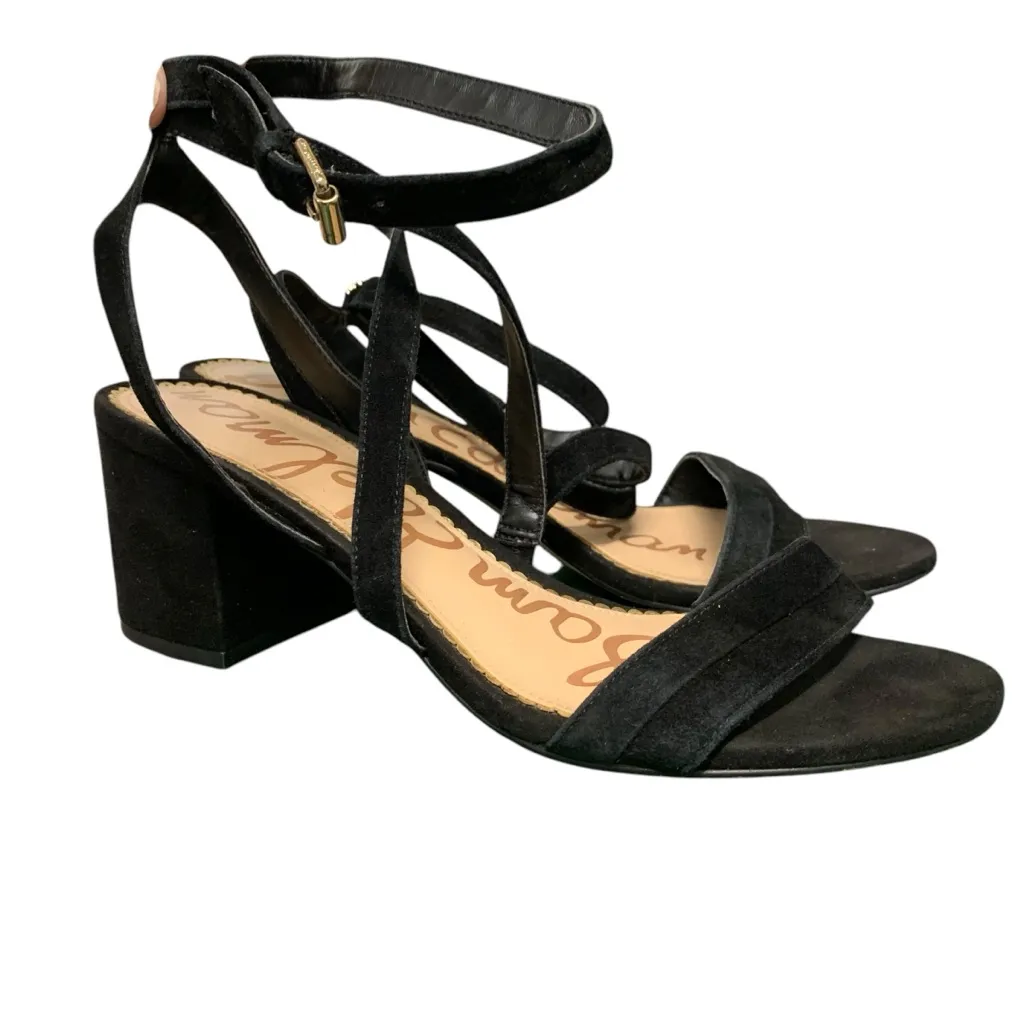 Sam Edelman Sammy Black Suede Block Heels Sandals Gold Buckle Women’s 8.5‎ - Image 3