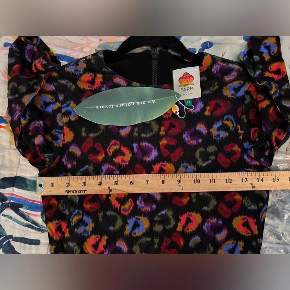 FARM RIO XS Ikat-Dyed Leopard Print Jersey Dress In Multi NWT - Image 14