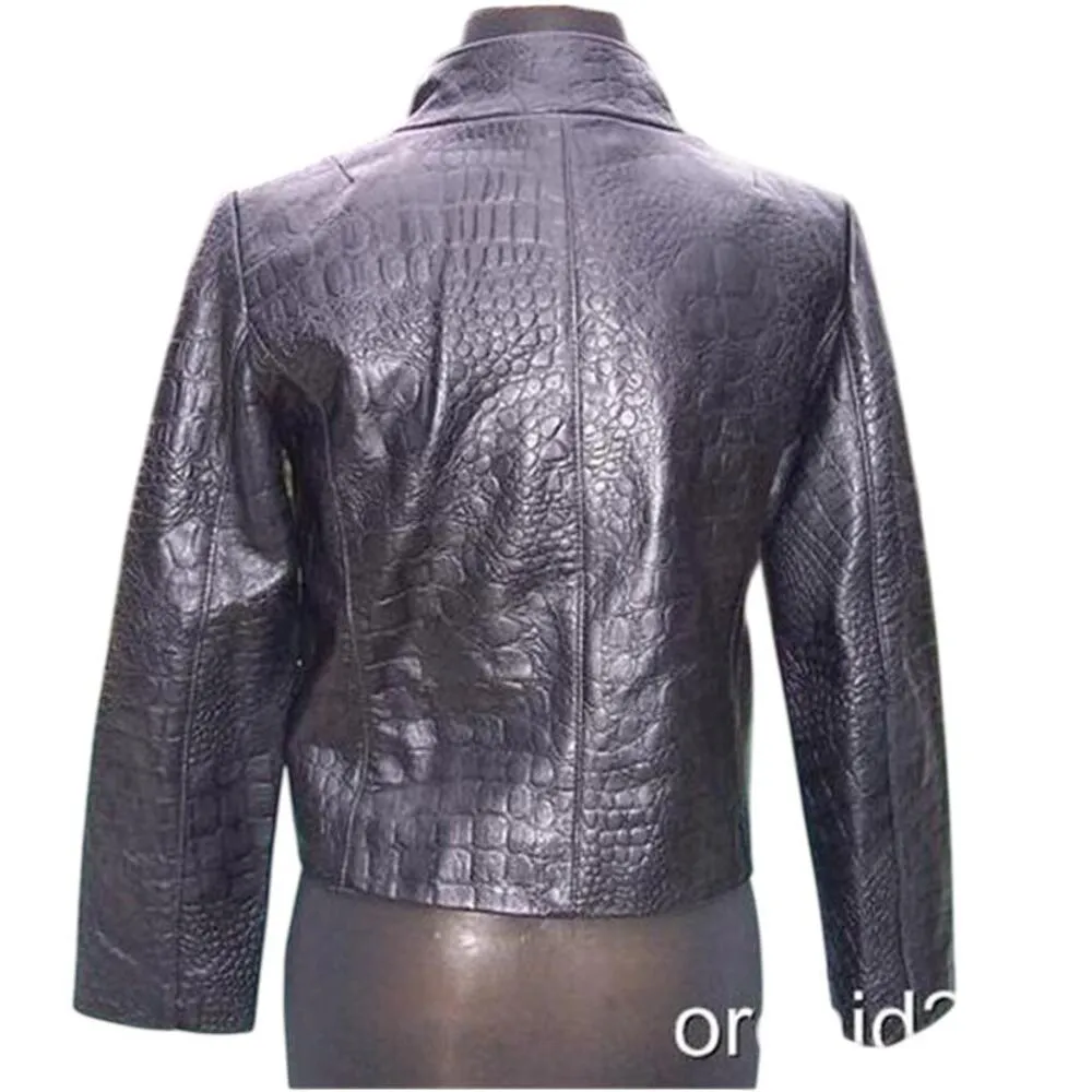 Cache Croc Textured Leather Lined Jacket Coat Top New Front Button NWT $348 - Image 7