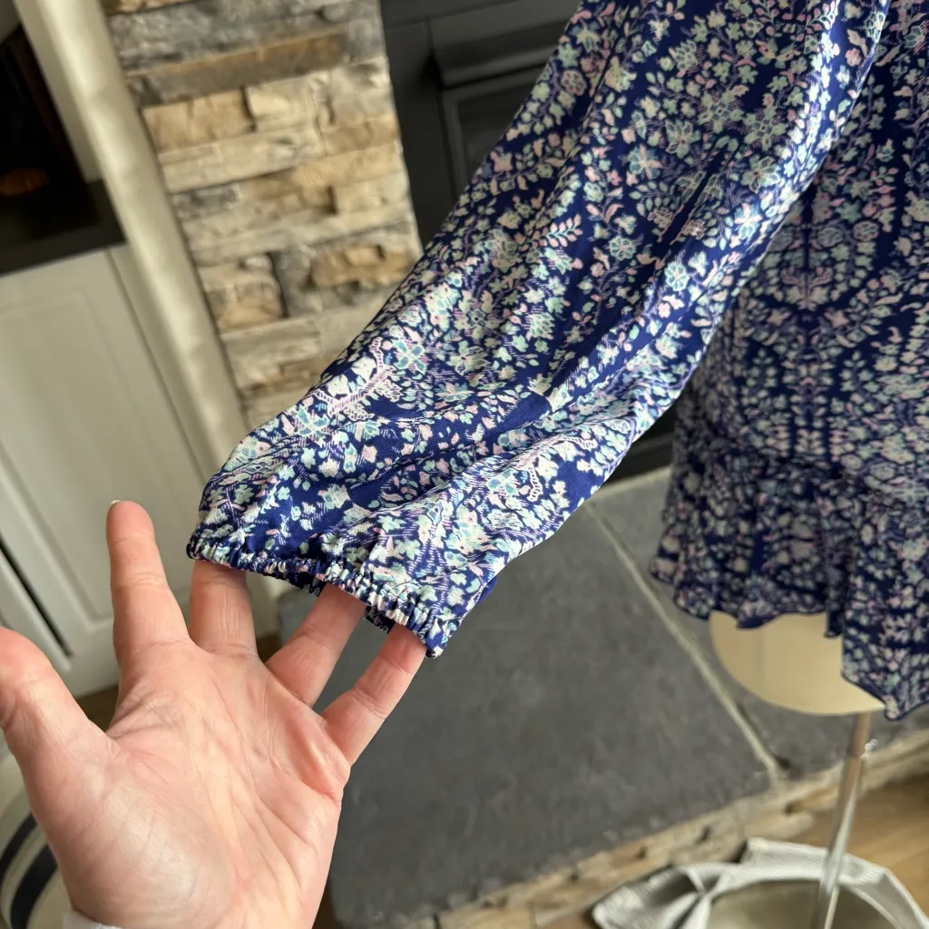 Rebecca Taylor Blue and White Ruffled Blouse with Flutter Sleeves EXCLUSIVE - Image 9