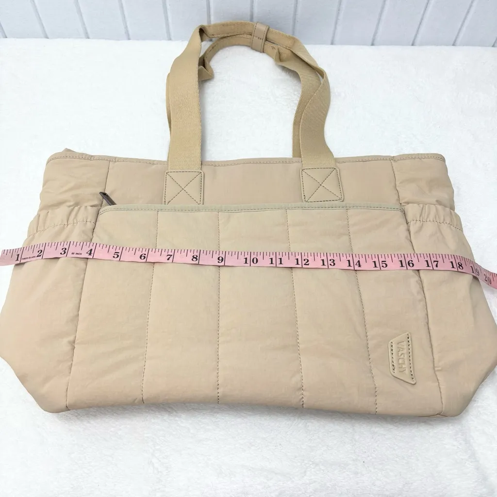 VASCHY Beige Quilted Tote Bag with zipper Tan - Image 9