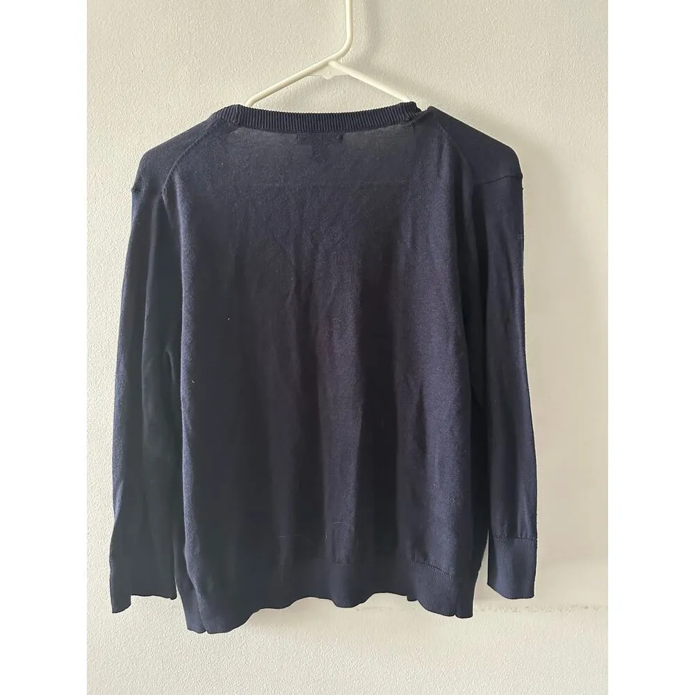 Tommy Hilfiger Sweater Women's Medium Navy Blue Cardigan Academia Country Club - Image 5