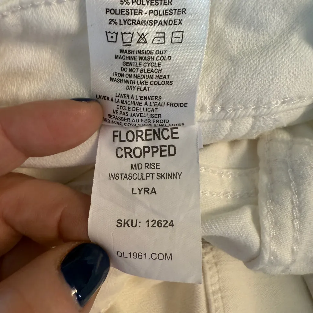 DL1961 Florence Instasculpt Skinny Crpd Star Embellish Jeans Mid Rise White 28 - Image 4