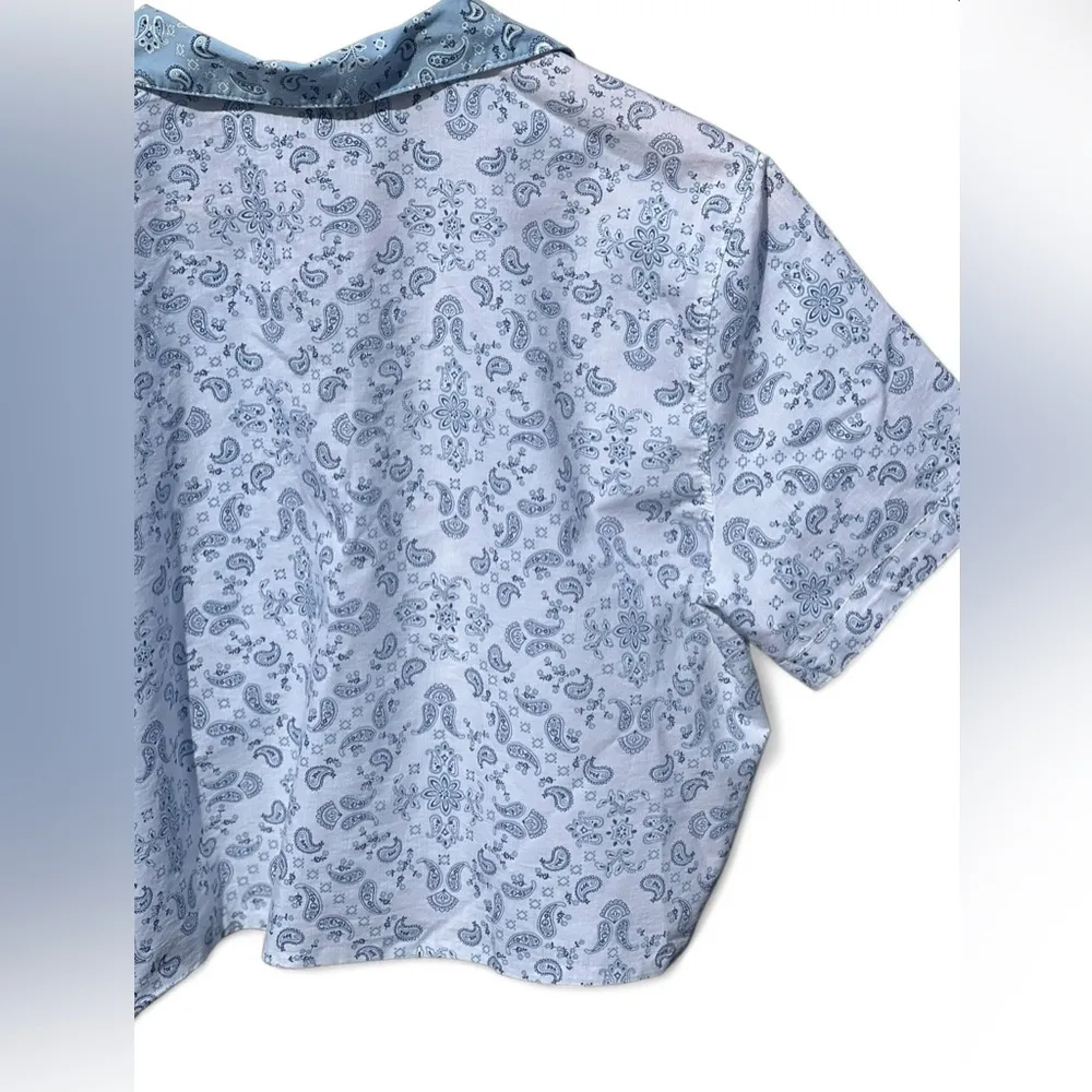 split print poplin sleep top in blue and white - Image 9