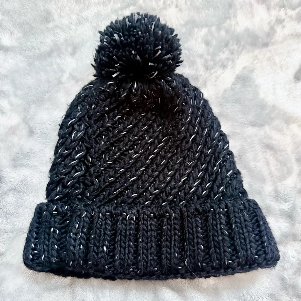 Adidas Black Cable Knit Beanie with Pom - Image 2
