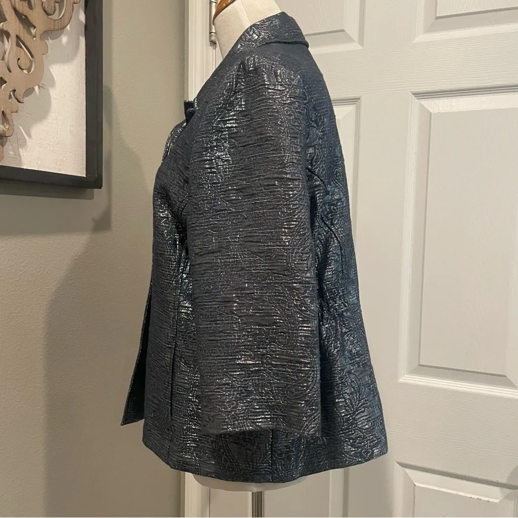 Alfred Dunner Women 16P Coat Jacket Blue Silver 3/4 Sleeve Button Metallic - Image 6