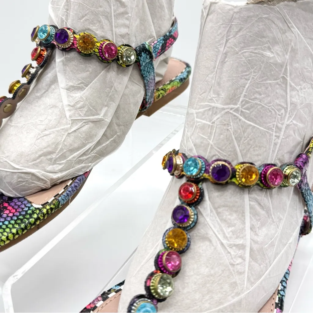 Betsey Johnson Caroll Multi Snake Print Jeweled T-Strap Sandals Size 6.5 - Image 5
