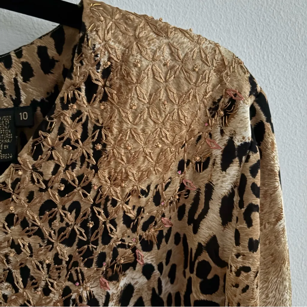 Dana Buchman Animal Print Silk Blouse with Embroidery - Image 6