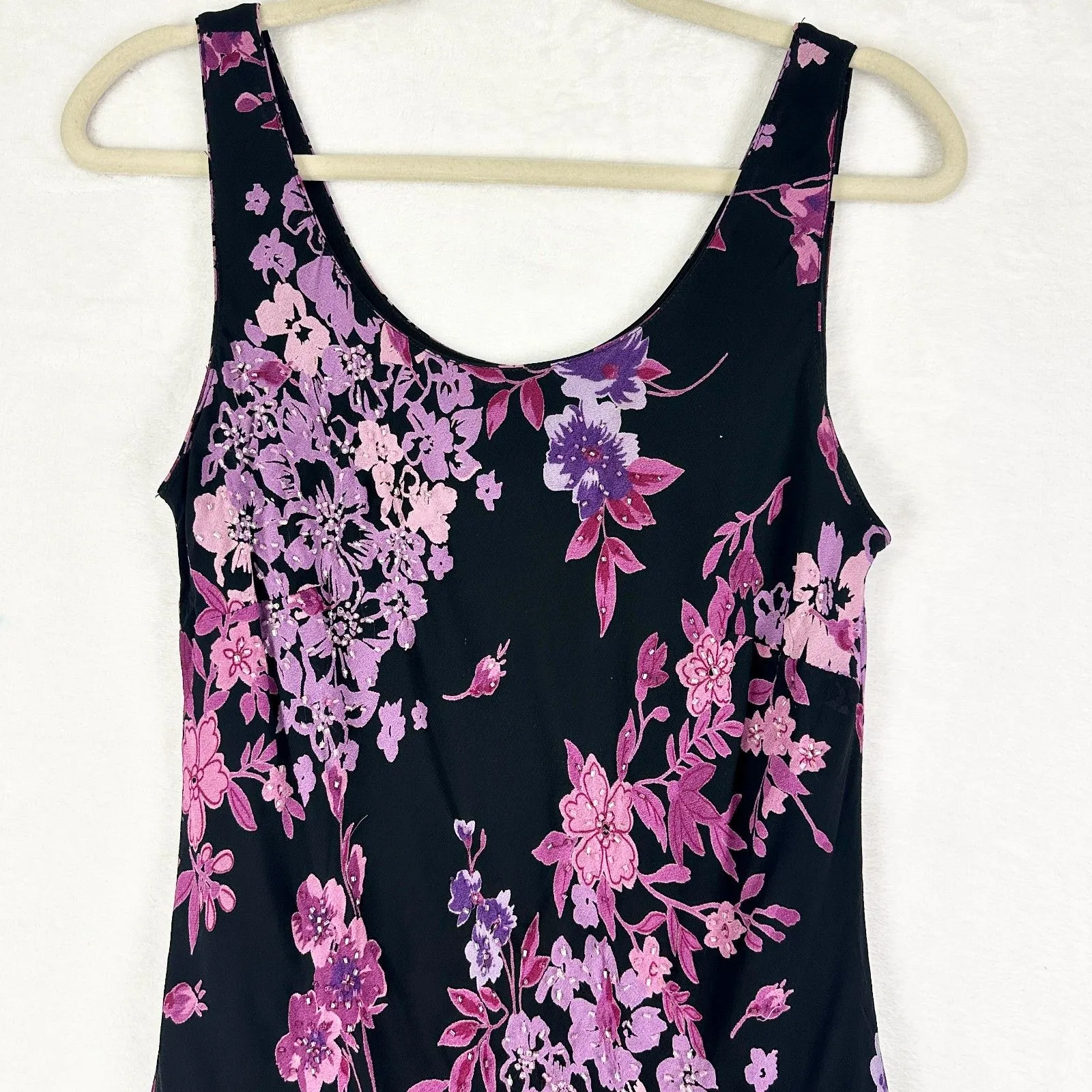 Vintage Eva Blue 90s Y2K Beaded Mini Dress Size 10 Whimsigoth Fairy 00s Floral Black - Image 3