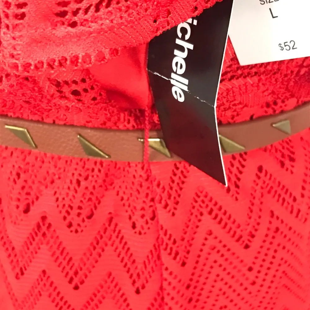 My Michelle Dress with Triangle Studded Belt, Red, Large - Image 4