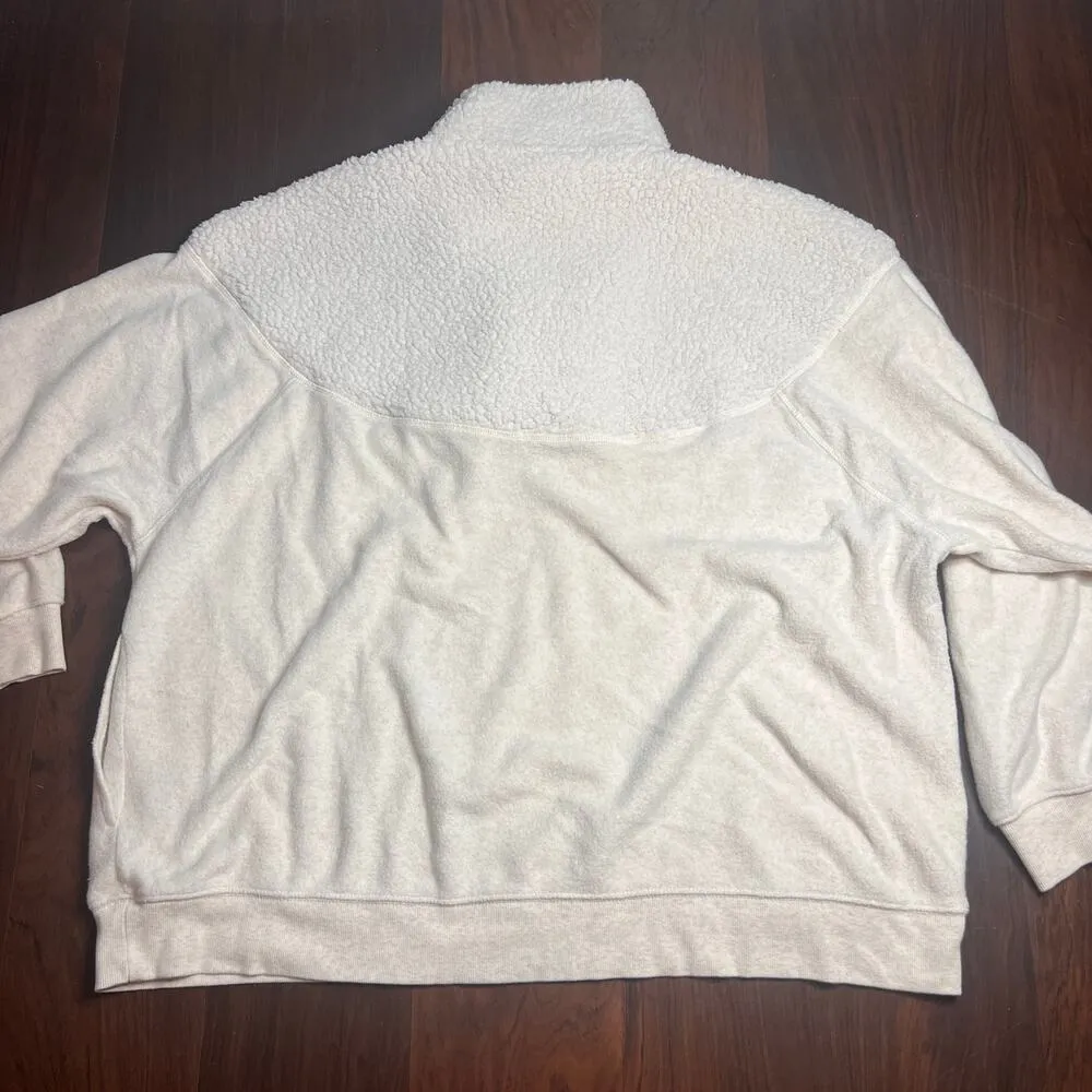 Aerie Women’s Beige Sherpa Quarter Zip Pullover Sweatshirt size XL - Image 4