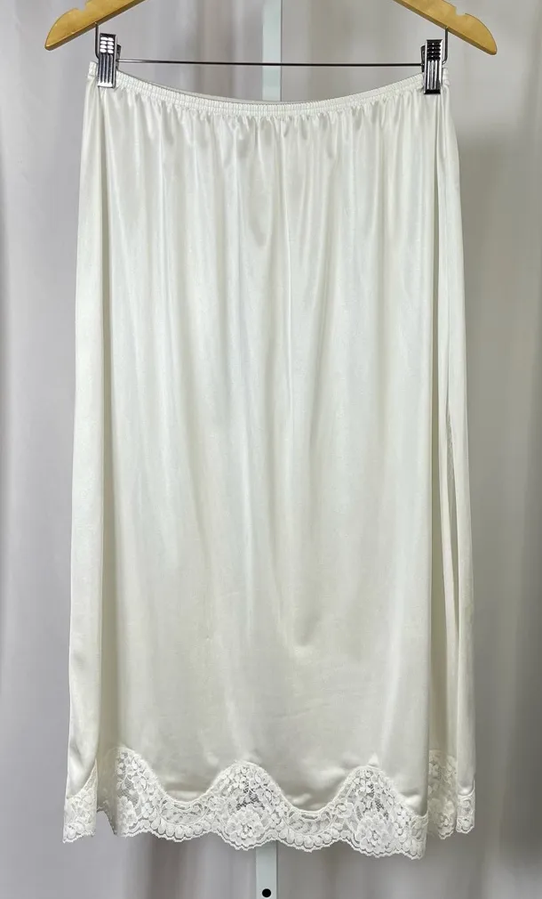 Vintage Large Cream Lace Hem Slip Skirt Satin Elegant White - Image 1