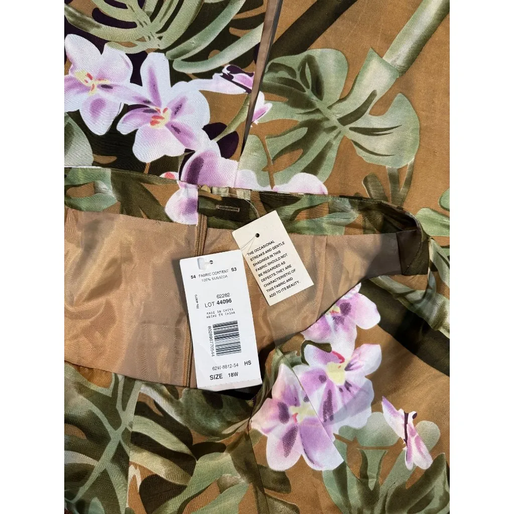 NEW Harvé Benard Womens 100% Silk Tropical Wrap Chic Skirt 18W Brown Pink Green - Image 8