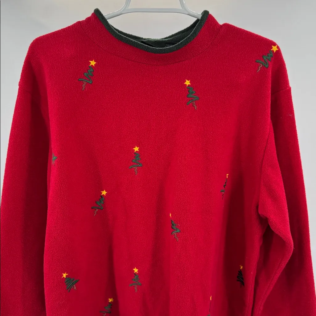 Croft & Barrow Fleece Pullover mock neck embroidered Christmas trees XL holiday - Image 5