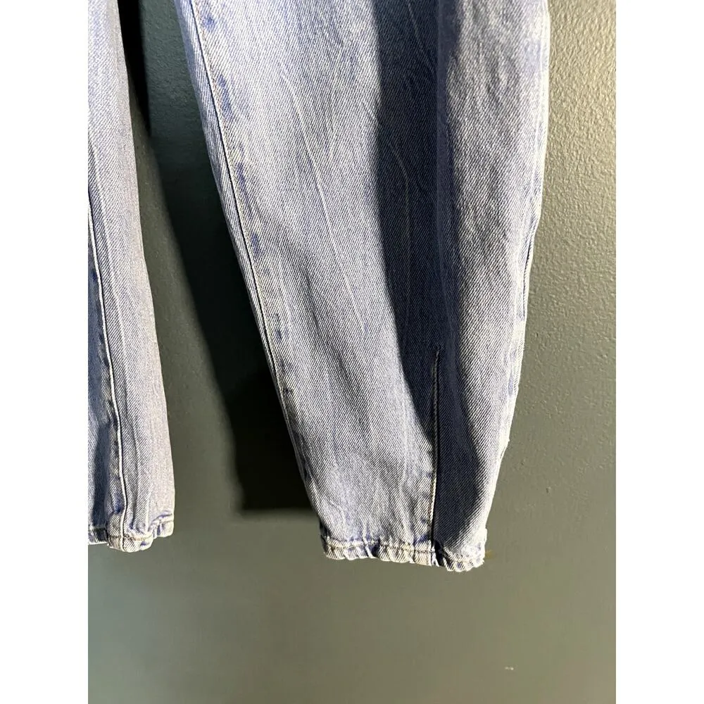 Zara Paper Bag Denim Baggy Pants High Waist Acid Wash Elastic Waist Band - Image 7