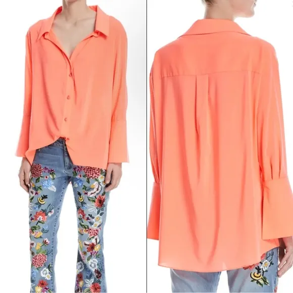 Alice + Olivia Denver Open-Neck Button-Front Oversized Blouse - Image 2
