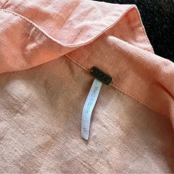YOUNG‎ FABULOUS & BROKE Peach Linen Blend Button Down Tshirt Dress Boho Size Sm - Image 8