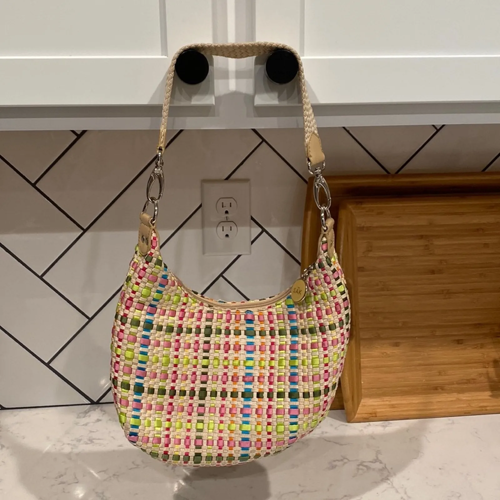 The Sak hobo style woven ribbon handbag true Y2K shoulder colorful summer artsy - Image 2