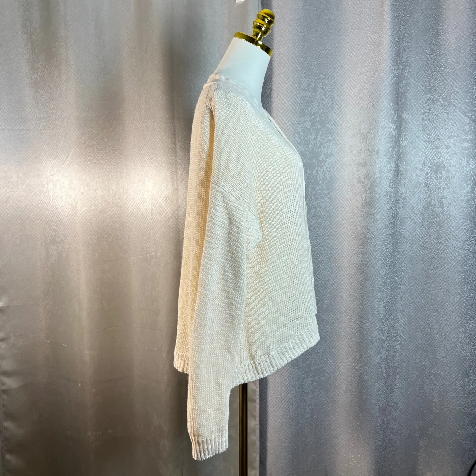 J Crew Lace Up V Neck Knit Sweater Cream Beige Size L - Image 4