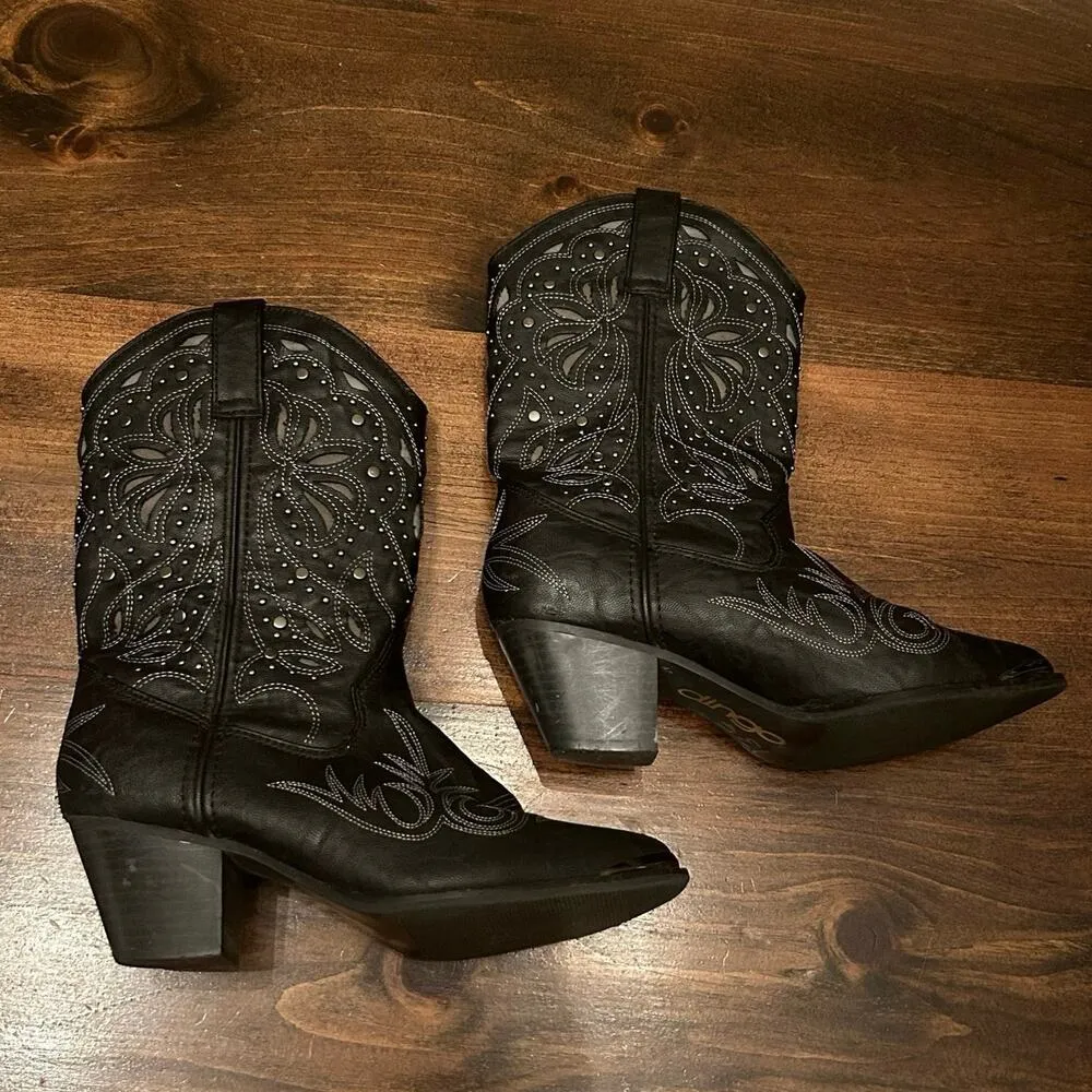 Dingo  Annabelle Western Cowboy Black Retro Design Slip On Boots Women’s Size 6.5 - Image 3