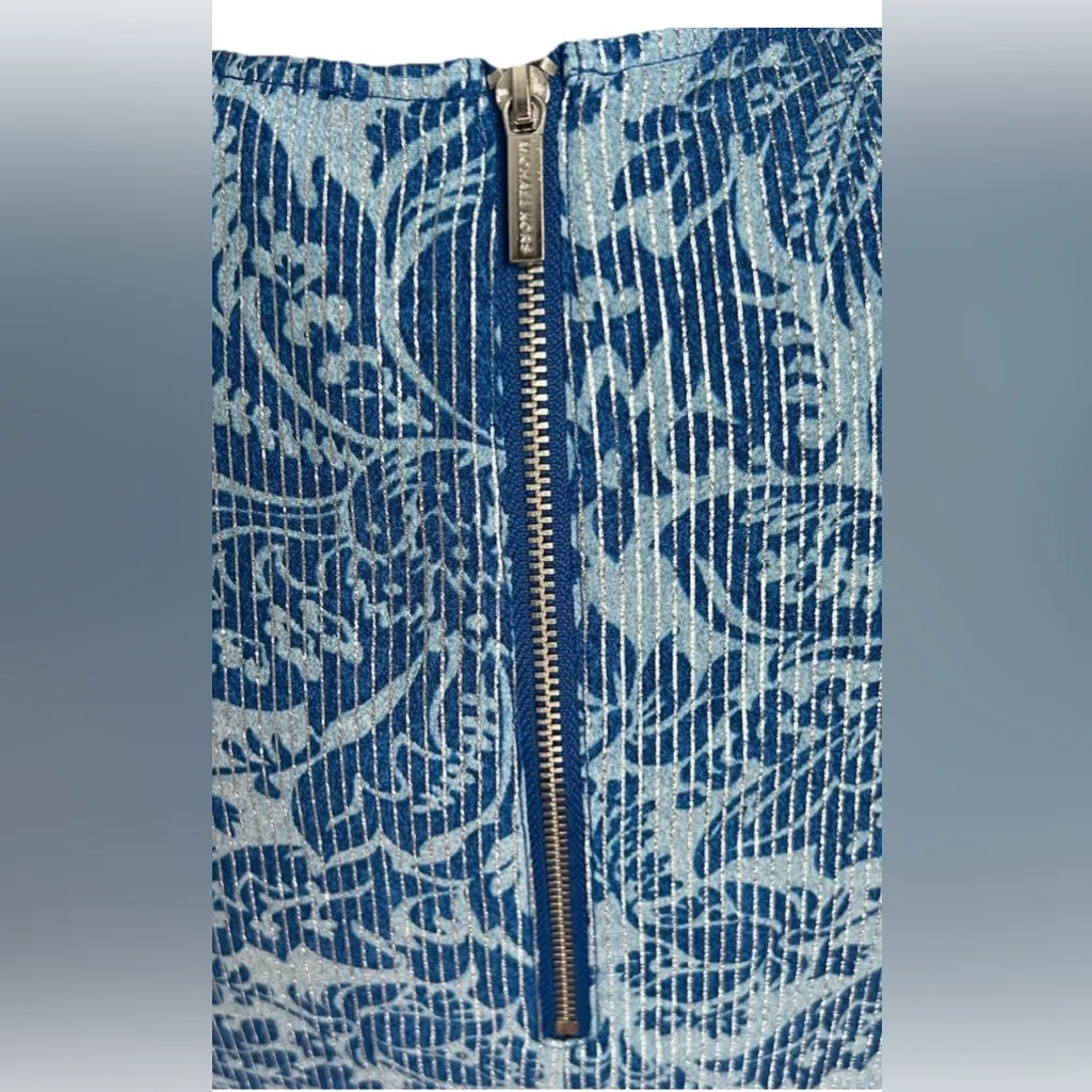 MICHAEL Michael KORS NWT Navy&Blue Damask Metallic Top Sleeveless Peplum Size M - Image 7
