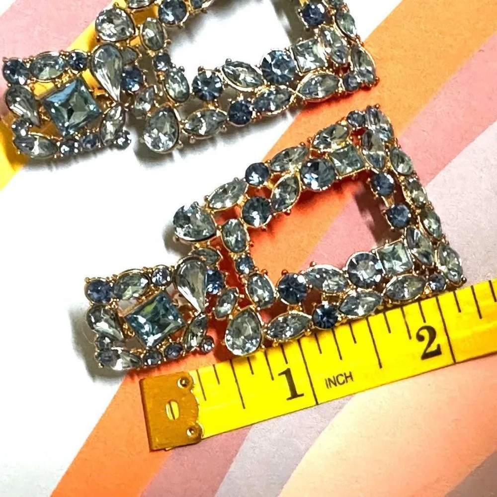 Blue rhinestone gold tone statement earrings - Image 6