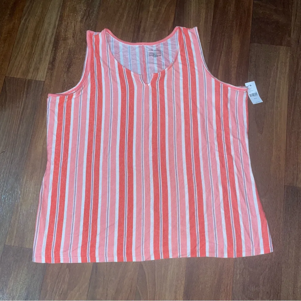LANE BRYANT Notch-Neck Hacci Tank Top Stripped, Coral, White, Pink & Black NWT - Image 2