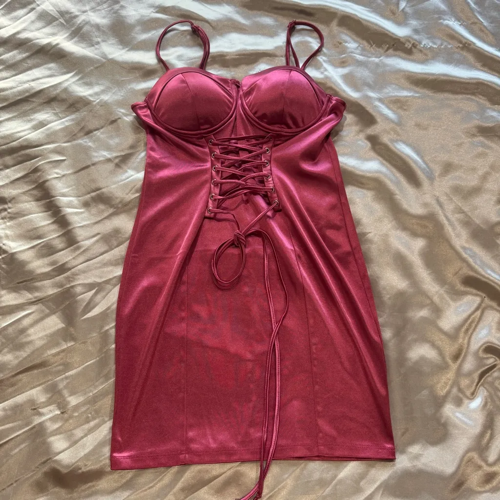 Pink Satin Corset Mini Dress - Image 2