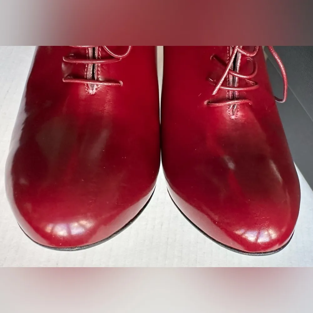 Gucci Berry Patent Leather Lace Up Kim Ankle Boots Burgundy Red 37.5/7.5 EUC - Image 13