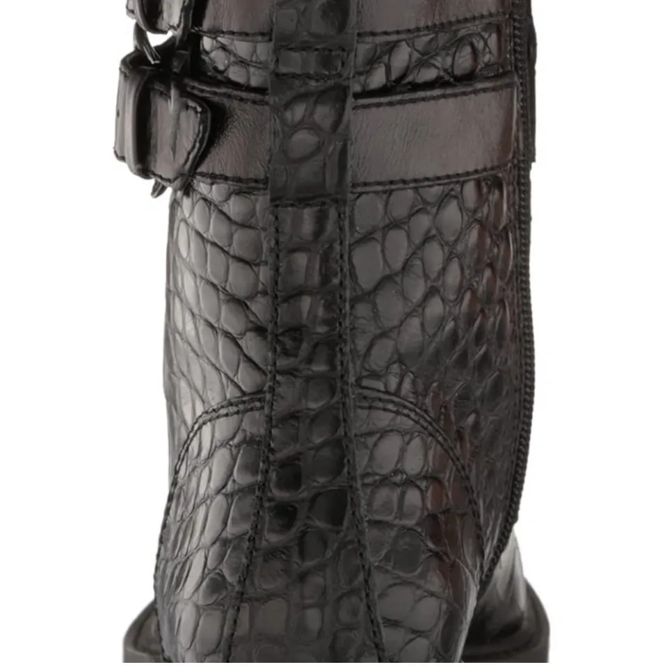 New! Vince Camuto Black Croc Lace Up Fawdry Block Heel Leather‎ Combat Boot Sz 6 - Image 5