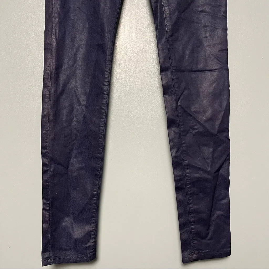 NWT J Brand Coated Denim Super Skinny Low Rise Jeans Midnight Navy Women’s 27 - Image 4