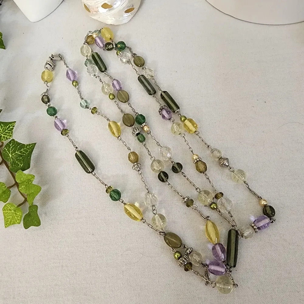 Lia Sophia Silver Chain Necklace with Glass Beads - Image 2