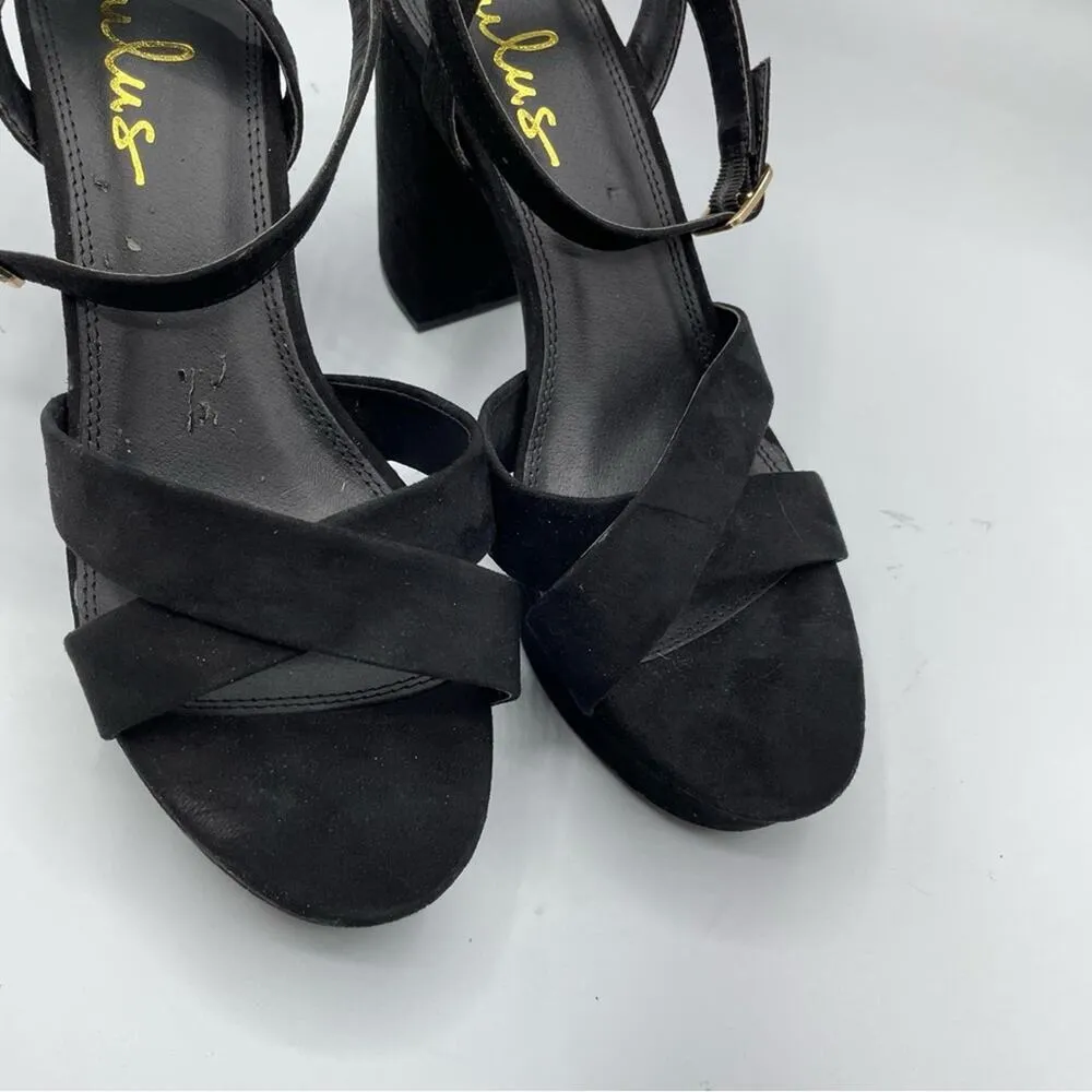 Lulus Black Faux Suede Chunky Heel Platform Heels Womens 8.5 Y2K 90s Peep Toe - Image 7