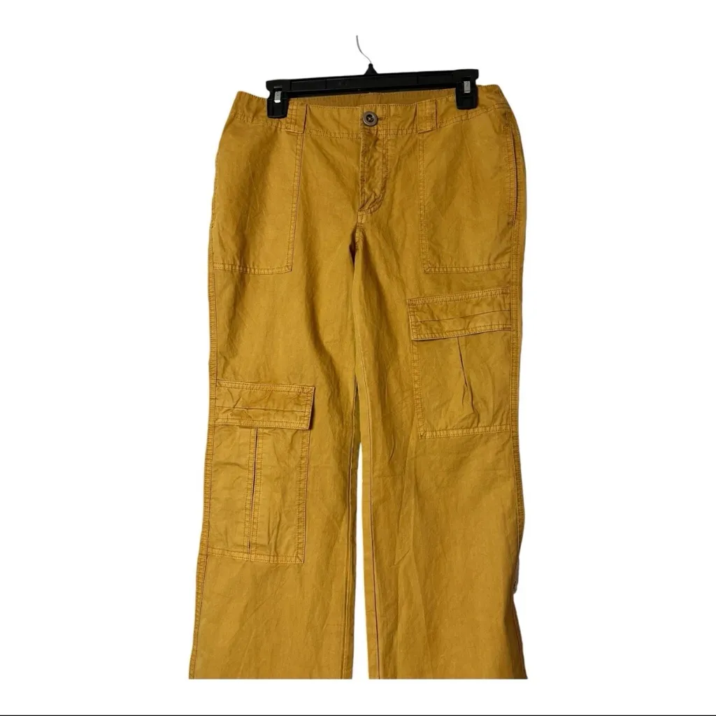 Free People This is It Y2K Low Rise Cargo Utility Pants Mustard Yellow Size 2 - Image 9