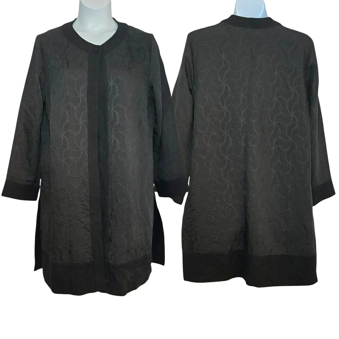 Eileen Fisher Black Jacquard Swirl Single Button Duster Long Cardigan Size M - Image 2
