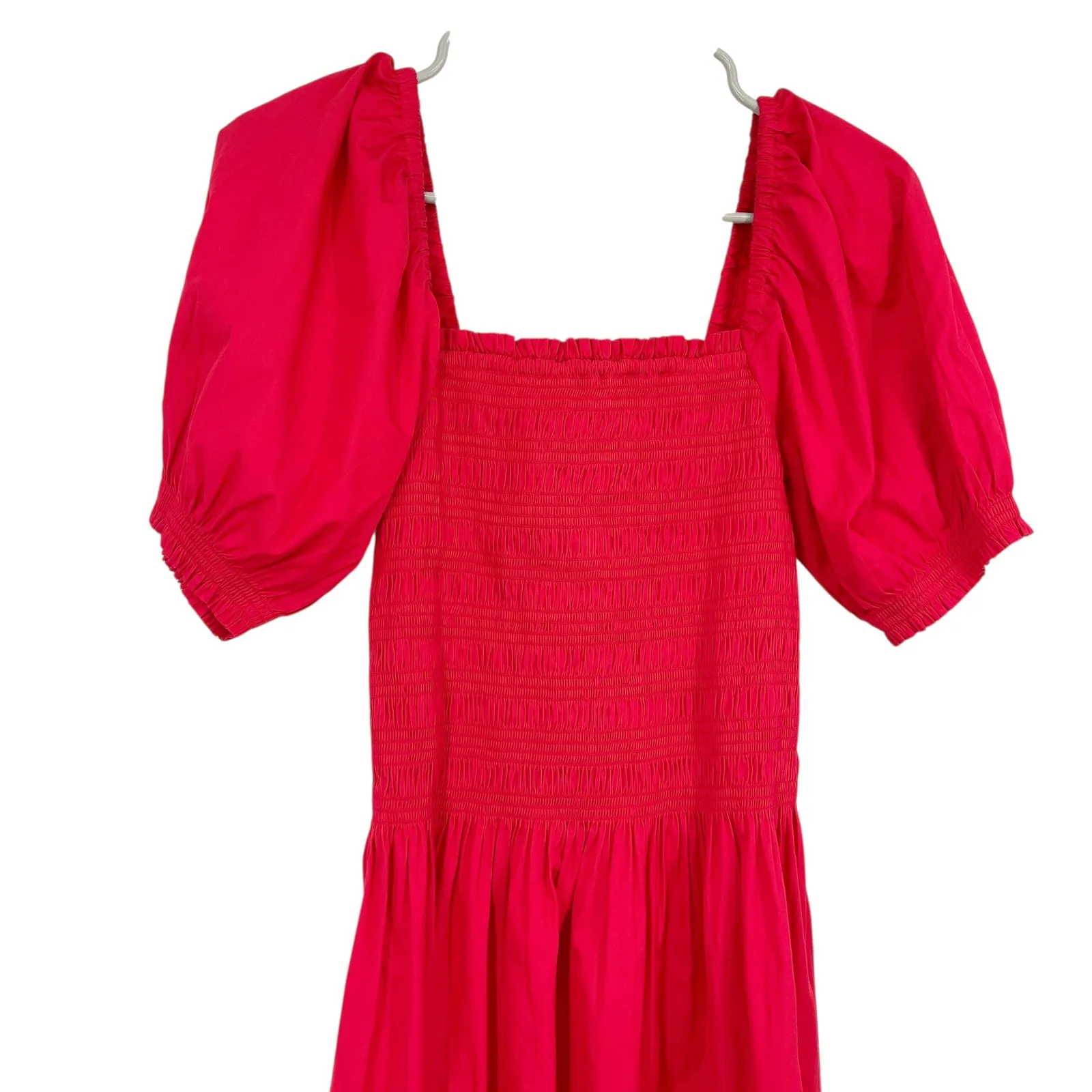 Madewell Smocked Puff Sleeve Midi Dress in Poplin Cerise Size XS NWT Cottagecore - Image 10