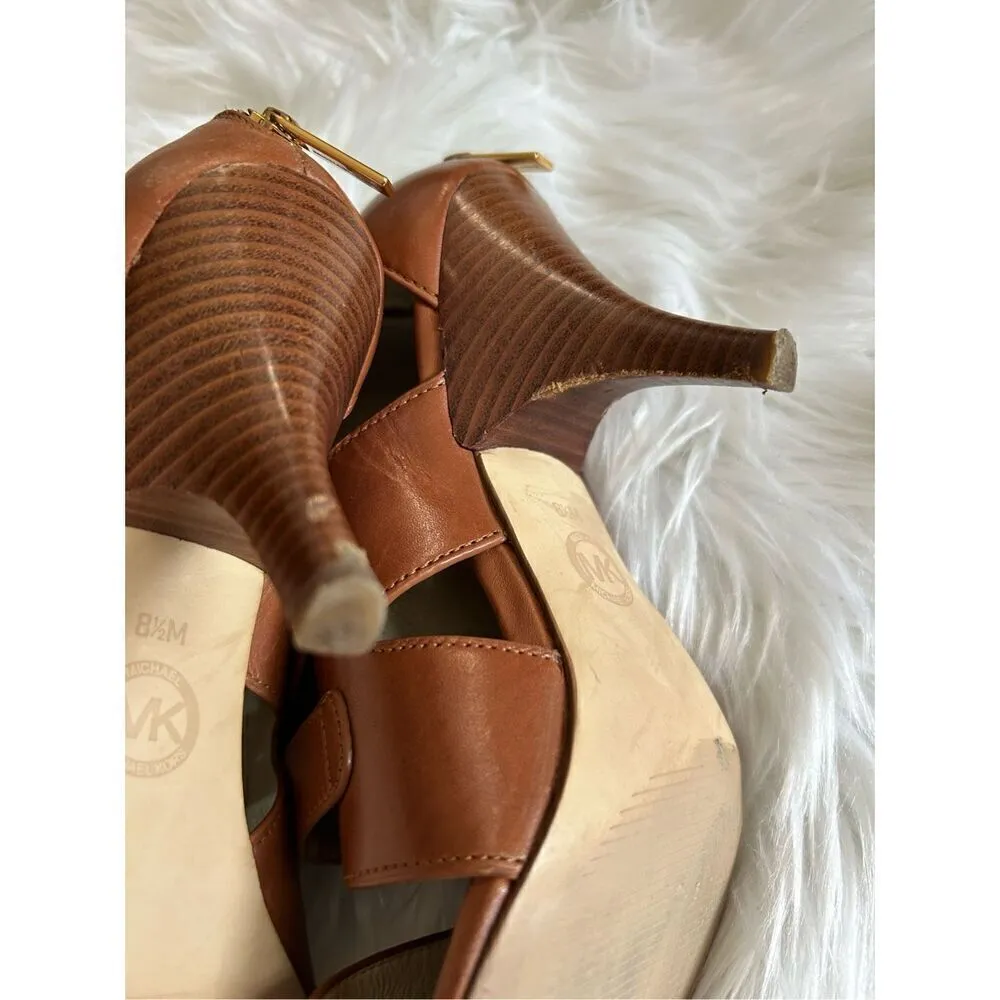 Michael kors brown leather strapped heels size 8.5 - Image 4