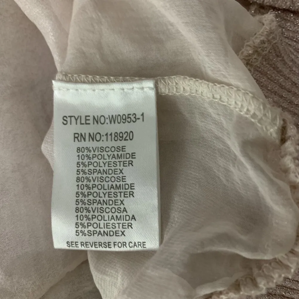 LucyParis Women's Top Large Sheer Mesh Long Sleeve Light Pink Blouse - Image 7