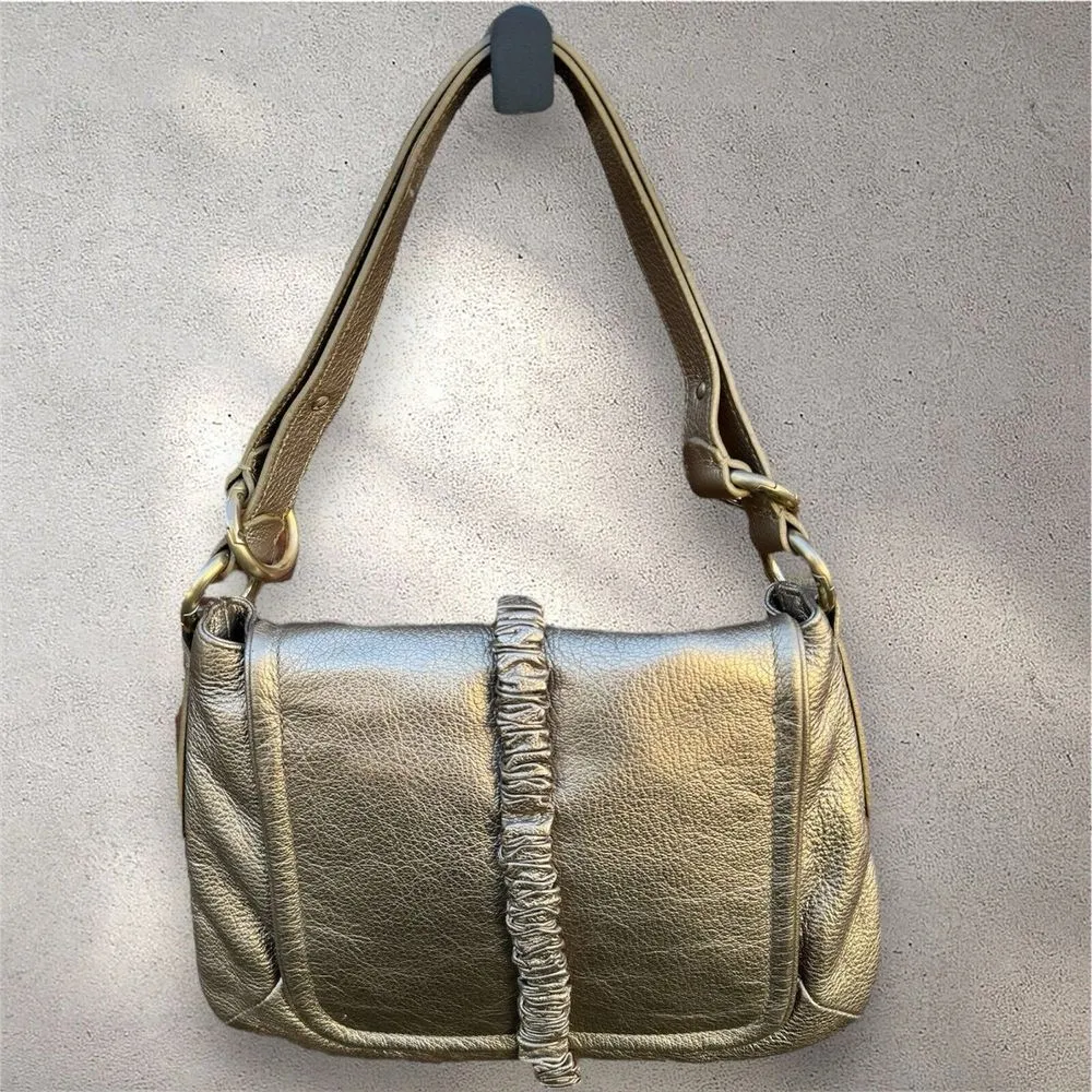 Armani Emporio Leather Adjustable Strap Shoulder Satchel Bag Silver‎ Turn Lock - Image 3