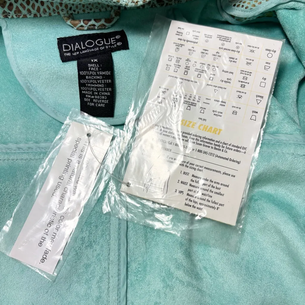 Dialogue  Turquoise Blue Washable Python Embossed Ultrasuede‎ Zip Jacket Size 1X - Image 15