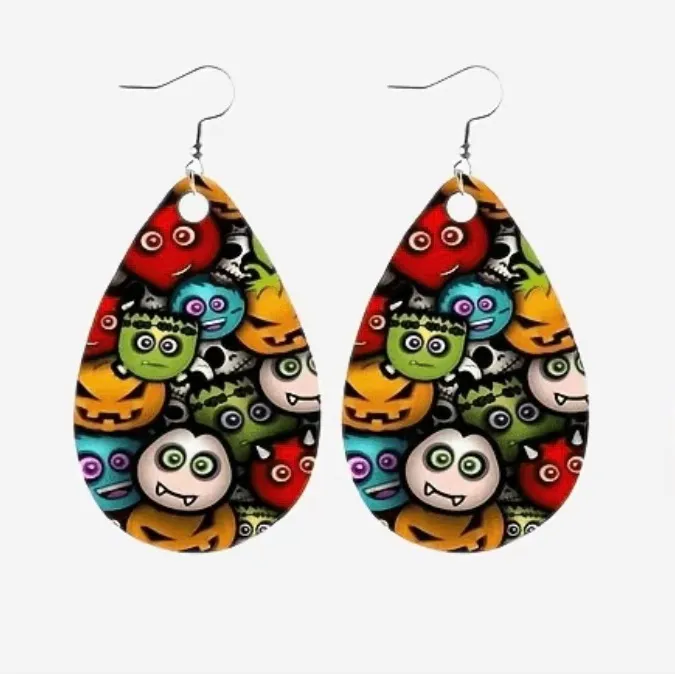 Spooky & Stylish Funny Colorful Faux Leather Teardrop Earrings‎ - Image 2