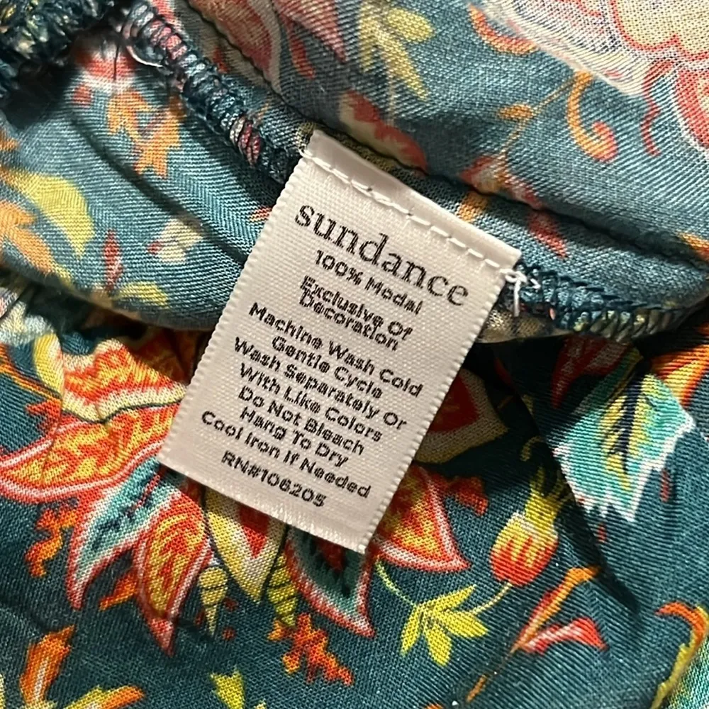 Sundance Catalog medium elastic waist lounge pants bohemian floral ties on legs Orange - Image 11