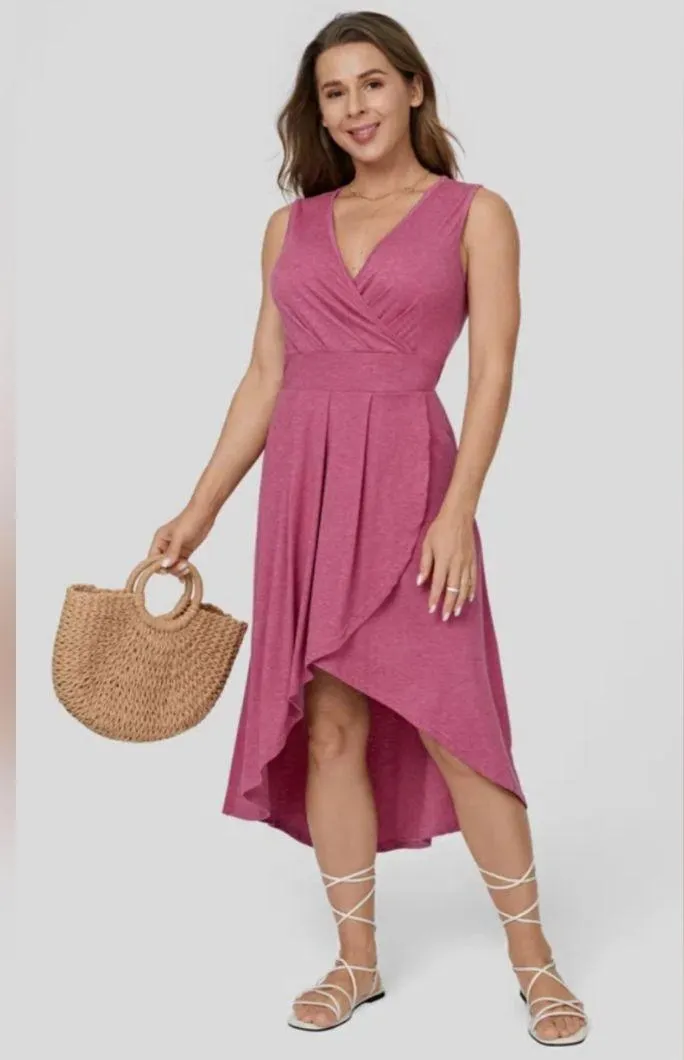 NWT Halara Deep V Neck Sleeveless Plicated High Low Crossover Hem Midi Dress L - Image 3