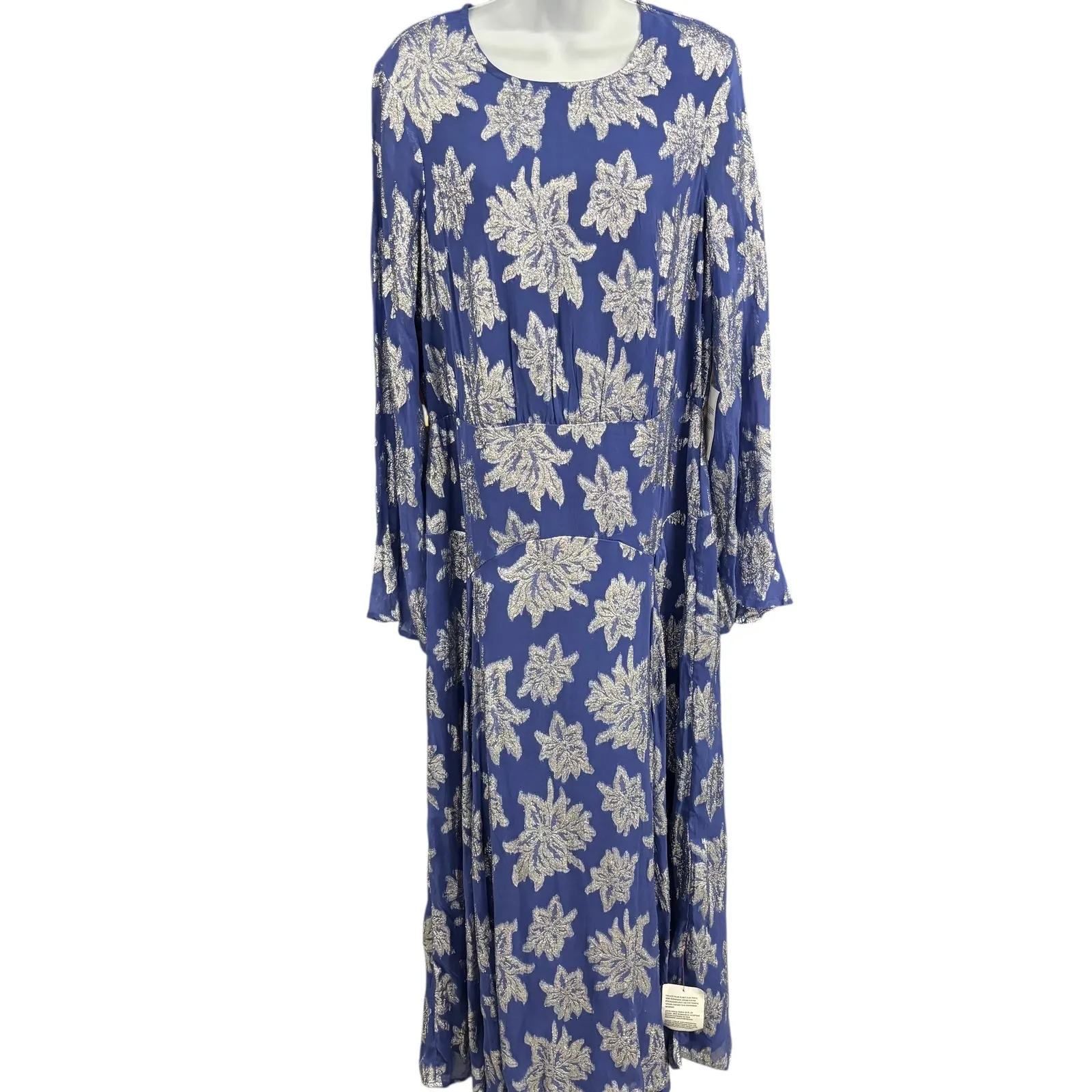 ASOS DESIGN Curve Women's Blue Floral Metallic Long‎ Sleeve Maxi Dress US 12 - Image 2