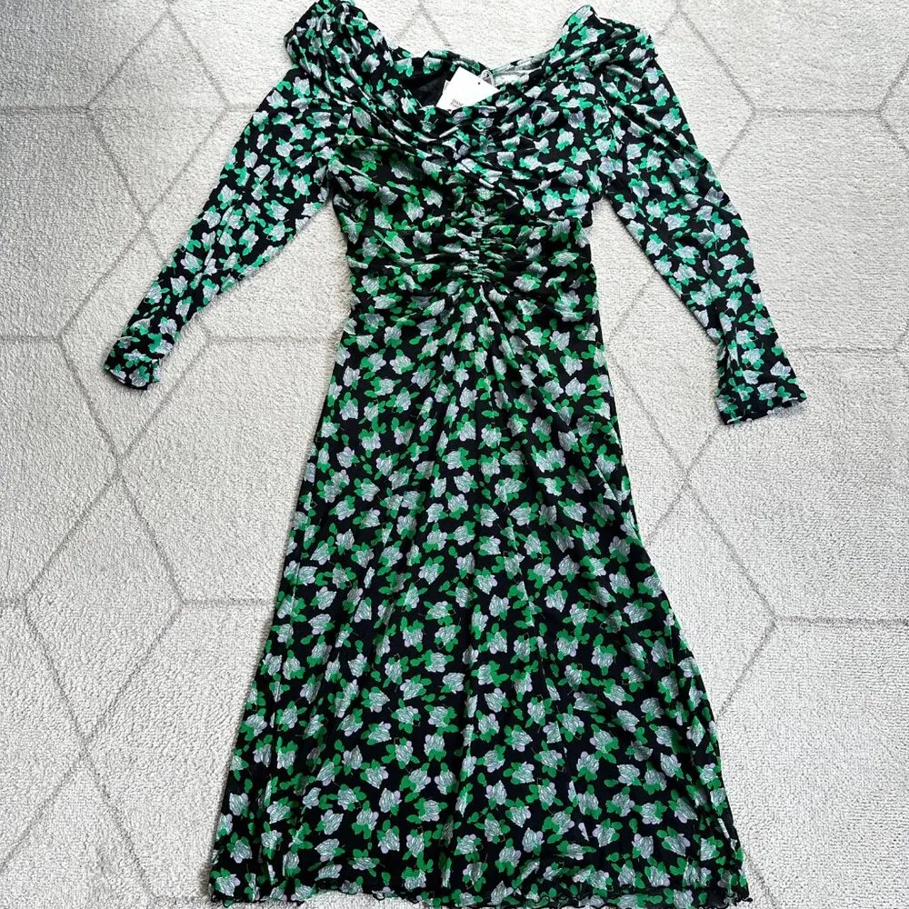 NWT DVF Leia Off-the-Shoulder Dot Blossom Mesh Stretch Ruched Midi Dress Sz XL - Image 16