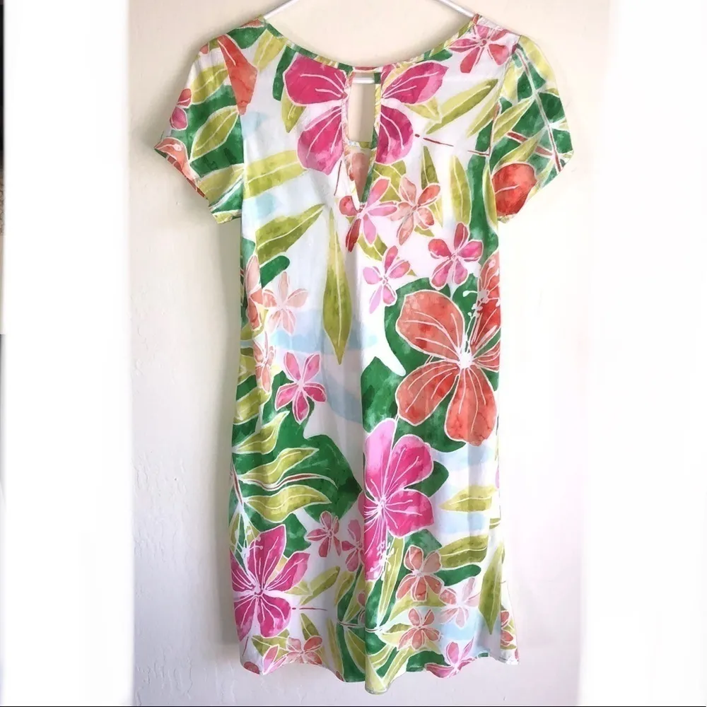 VTG Jams World Hawaiian Dress Cap Sleeve Keyhole Neon Floral Botanical Waioli XS - Image 5
