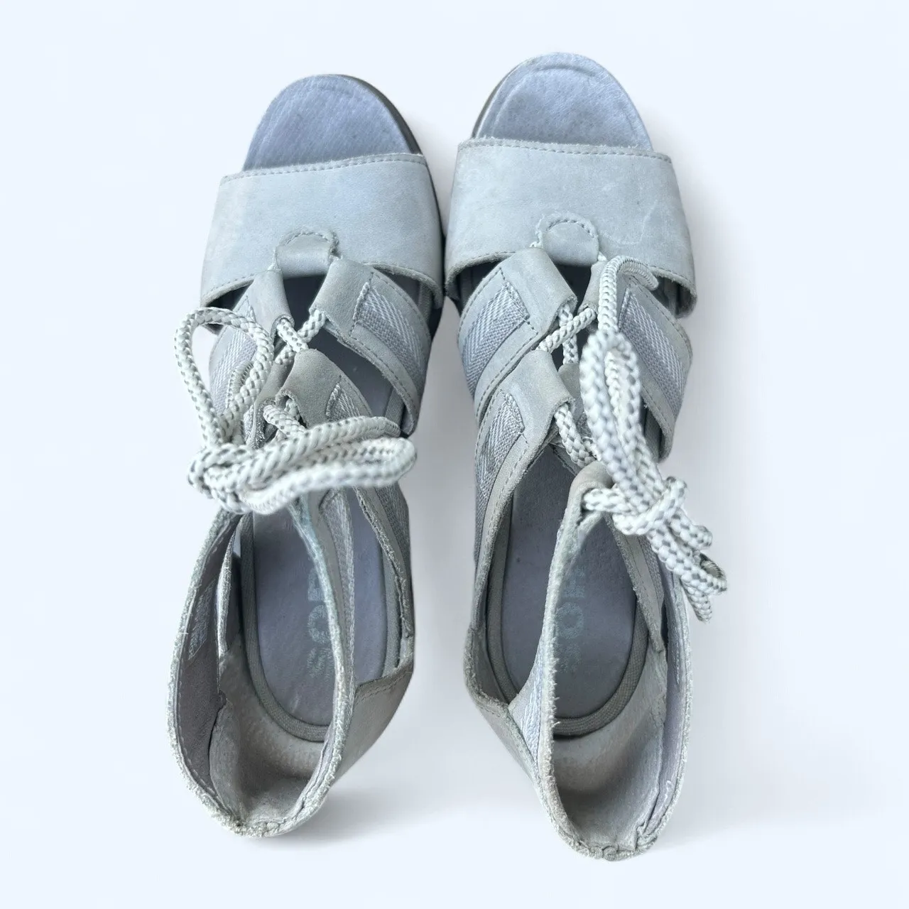 Sorel Joanie II Lace Up Wedge Heel Sandals Womens size 8 M Gladiator Summer Gray - Image 7